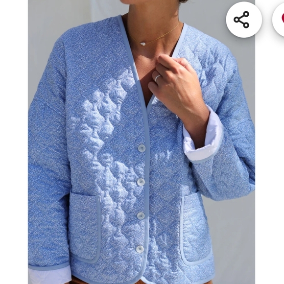 NWT Quilted Floral Blue Padded Jacket, handmade! - Picture 3 of 6